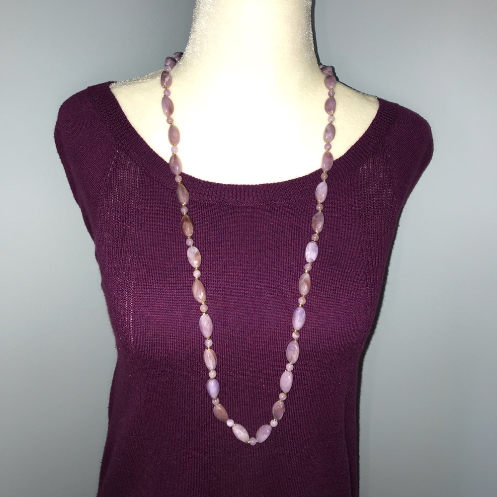 Marbled Purple Long Beaded Necklace